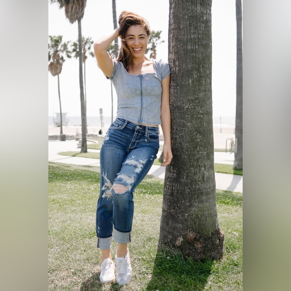 Judy Blue Denim - Judy Blue Dark Wash Mid Rise Distressed Blue Jeans Size Medium 29.5” Waist 7/28